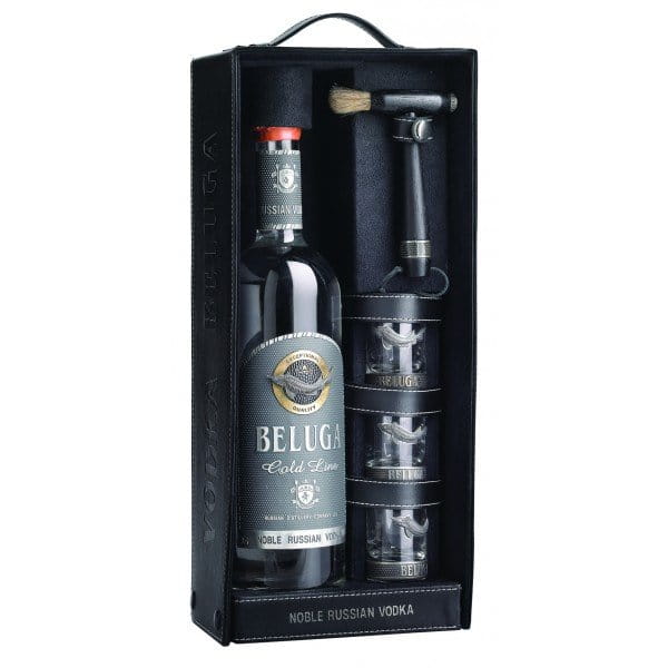 Vodka Beluga Gold Line kožené pouzdro 0,7l 40% + 3x sklo